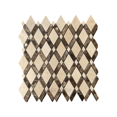 Crema Marfil Marble Lattice Mosaic W/emperador Dark Border Polished/honed