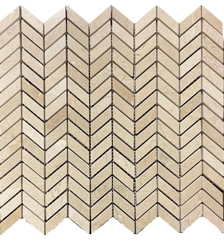 Crema Marfil marble mini chevron mosaic wall tile with polished and honed finish