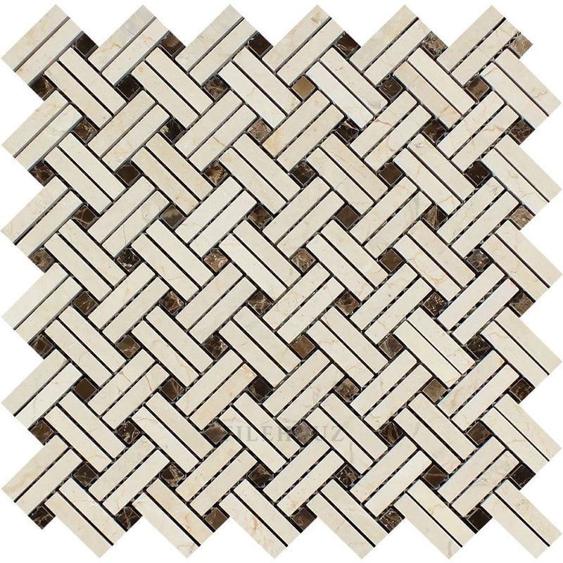 Crema Marfil Marble Stanza Mosaic Tile W/ Dark Emperador Dots Polished&honed Tiles