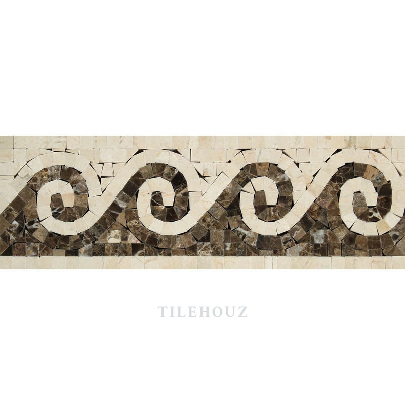 Crema Marfil Marble Wave Border (Crema + Emp. Dark) Polished&honed Mosaic Tiles