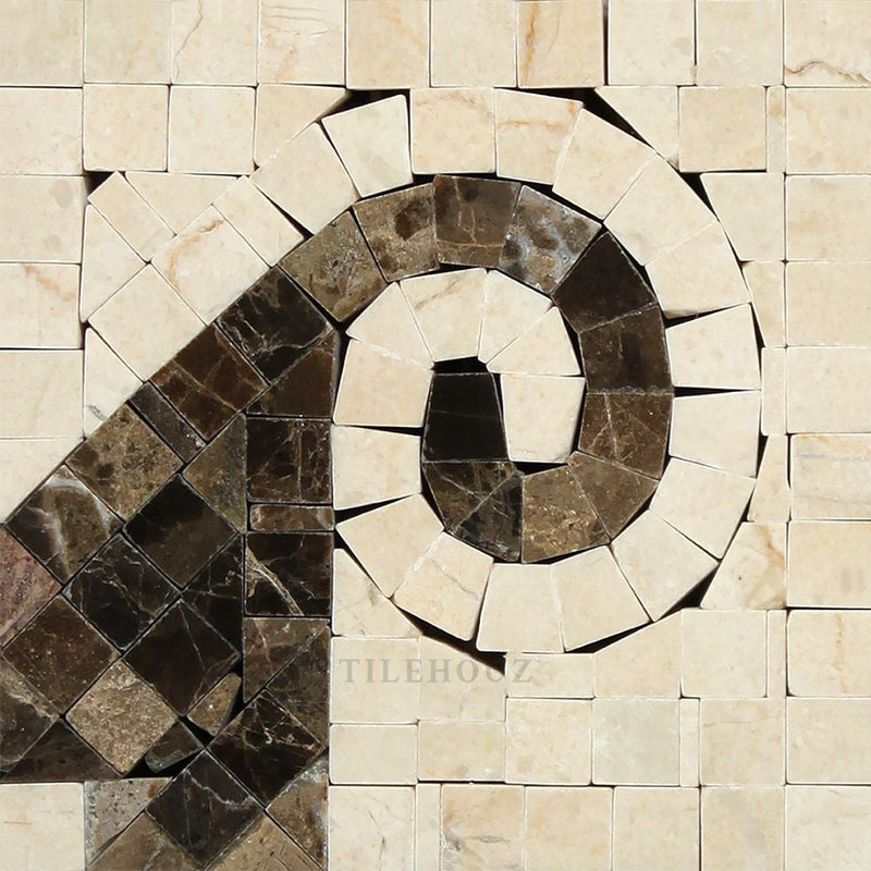 Crema Marfil Marble Wave Corner (Crema + Emp. Dark) Polished&honed Mosaic Tiles