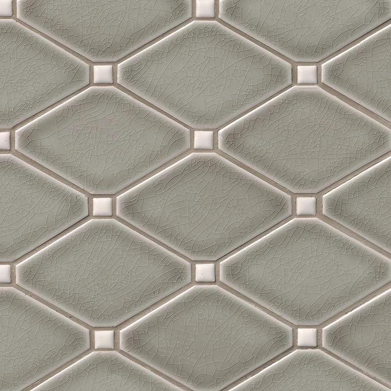 Tilehouz Dove Gray Diamond ceramic mosaic tile for walls and ceilings, 8mm diamond pattern.