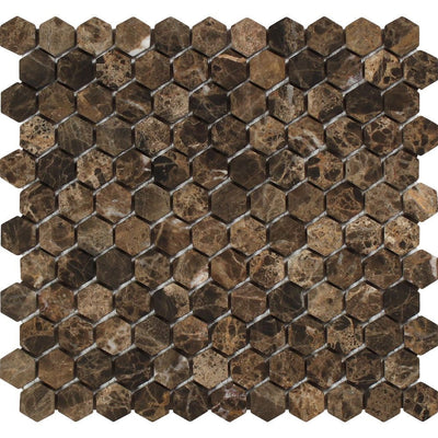 Emperador Dark Marble 1 X Tumbled Hexagon Mosaic Tile Tiles