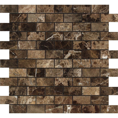 Emperador Dark Marble 1 X 2 Brick Mosaic Tile Polished&honed Tiles