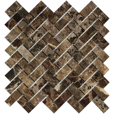 Emperador Dark Marble 1 X 2 Herringbone Mosaic Tile Polished&honed Tiles