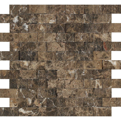 Emperador Dark Marble 1 X 2 Split-Faced Brick Mosaic Tile Tiles