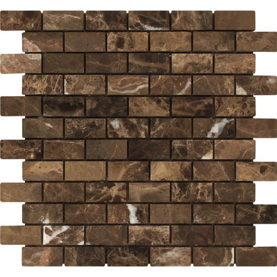 Emperador Dark Marble 1 X 2 Tumbled Brick Mosaic Tile Tiles