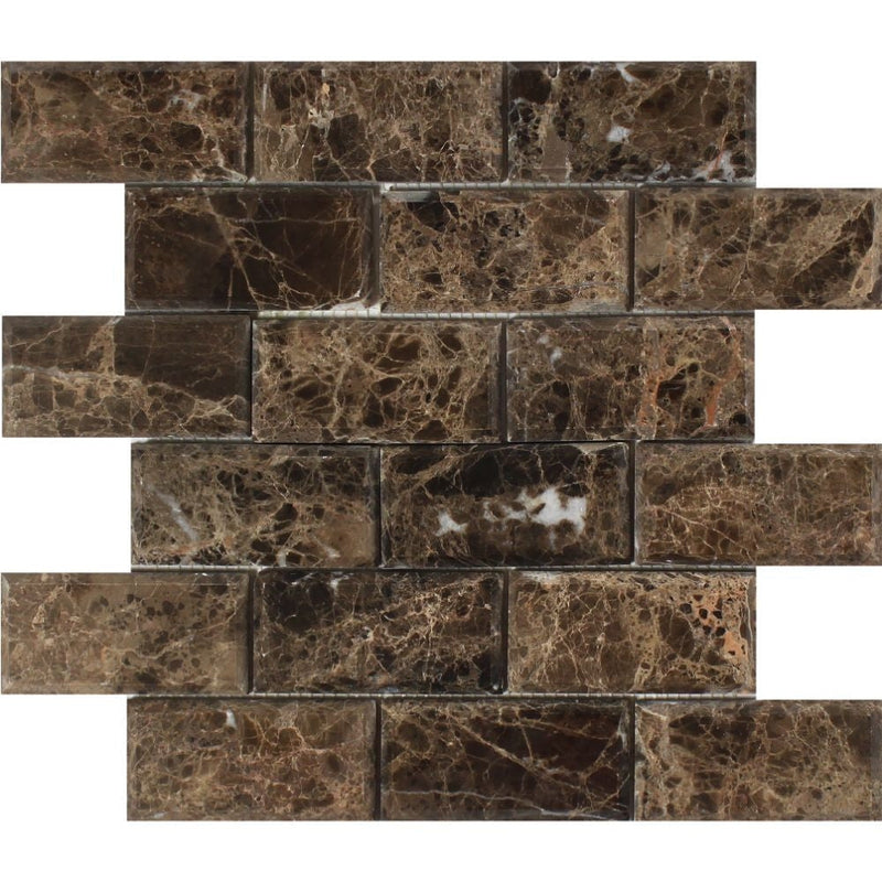 Emperador Dark Marble 2 X 4 Deep-Beveled Brick Mosaic Tile Polished&honed Tiles