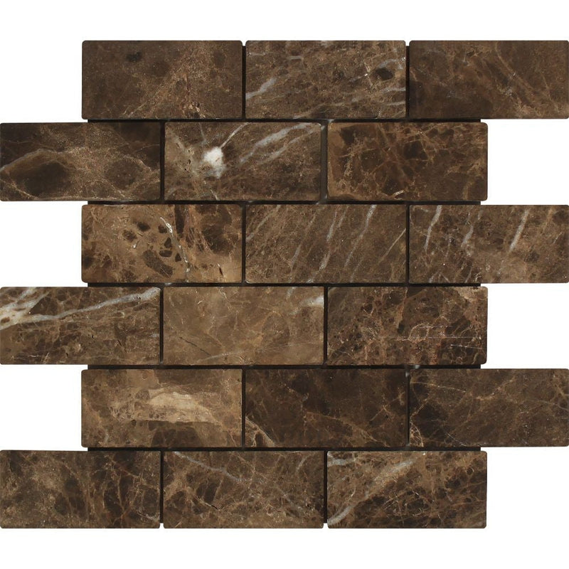 Emperador Dark Marble 2 X 4 Tumbled Brick Mosaic Tile Tiles