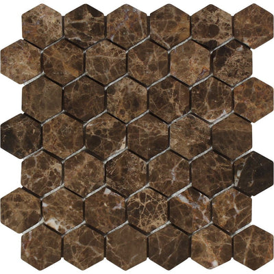 Emperador Dark Marble 2 X Tumbled Hexagon Mosaic Tile Tiles