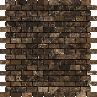 Emperador Dark Marble 5/8 X 1 1/4 Tumbled Baby Brick Mosaic Tile Tiles