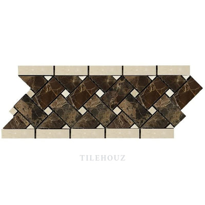 Crema Marfil Emperador Dark Marble Basketweave Border W/crema Dots Polished&honed Mosaic Tiles