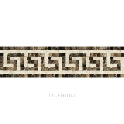 Crema Marfil Emperador Dark Marble Greek Key Border (Emp. + ) Polished&honed Mosaic Tiles