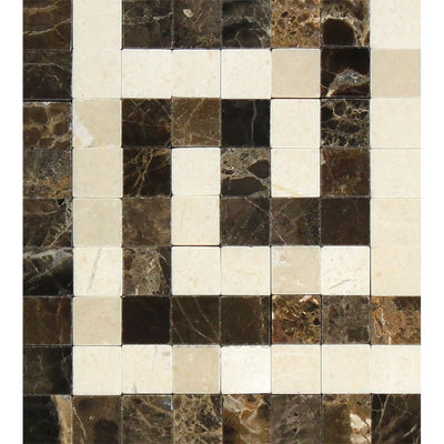 Crema Marfil Emperador Dark Marble Greek Key Corner (Emp. + Marfil) Polished&honed Mosaic Tiles