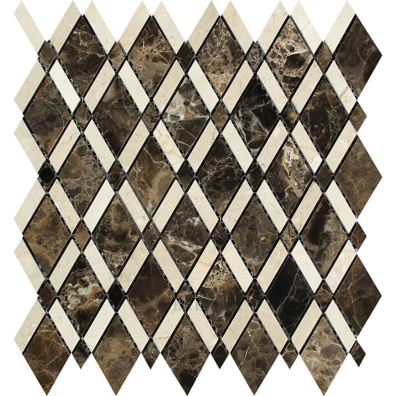 Crema Marfil Emperador Dark Marble Lattice Mosaic Tile (Emperador + Marfil) Polished&honed Tiles