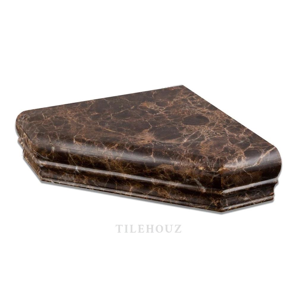 Tilehouz Emperador Dark Marble shower corner shelf, polished and honed finish