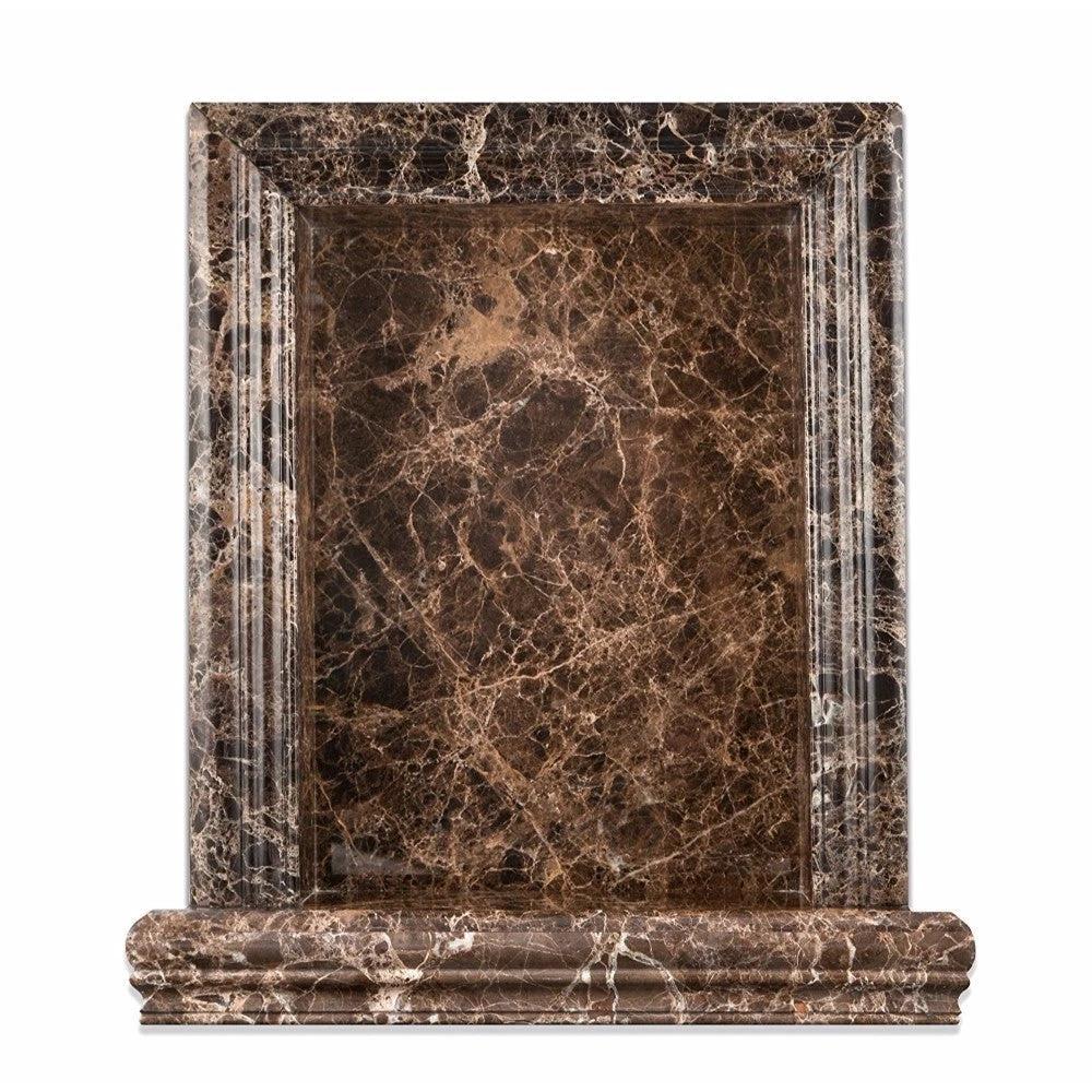 Emperador Dark Marble Shower Niche, Large, polished and honed with beveled frame and base by Tilehouz