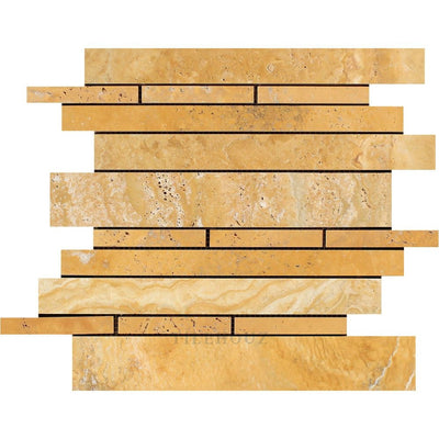 Gold Honed Travertine Random Strip Mosaic Tile Tiles