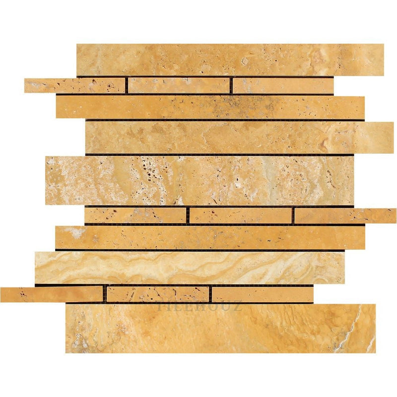 Gold Honed Travertine Random Strip Mosaic Tile Tiles