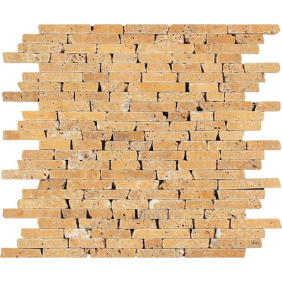 Gold Tumbled Travertine Random Strip Mosaic Tile Tiles