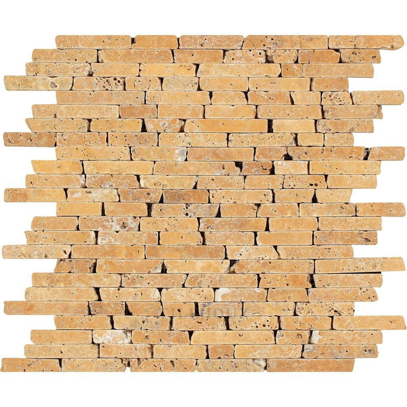 Gold Tumbled Travertine Random Strip Mosaic Tile Tiles