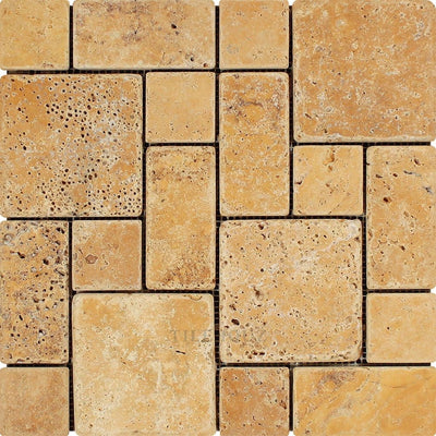 Gold Tumbled Travertine Mini Pattern Mosaic Tile (Non-Interlocking) Tiles