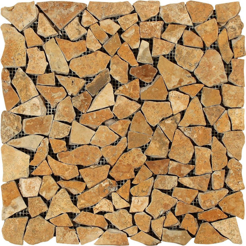 Gold Tumbled Travertine Random Broken Mosaic Tile Tiles