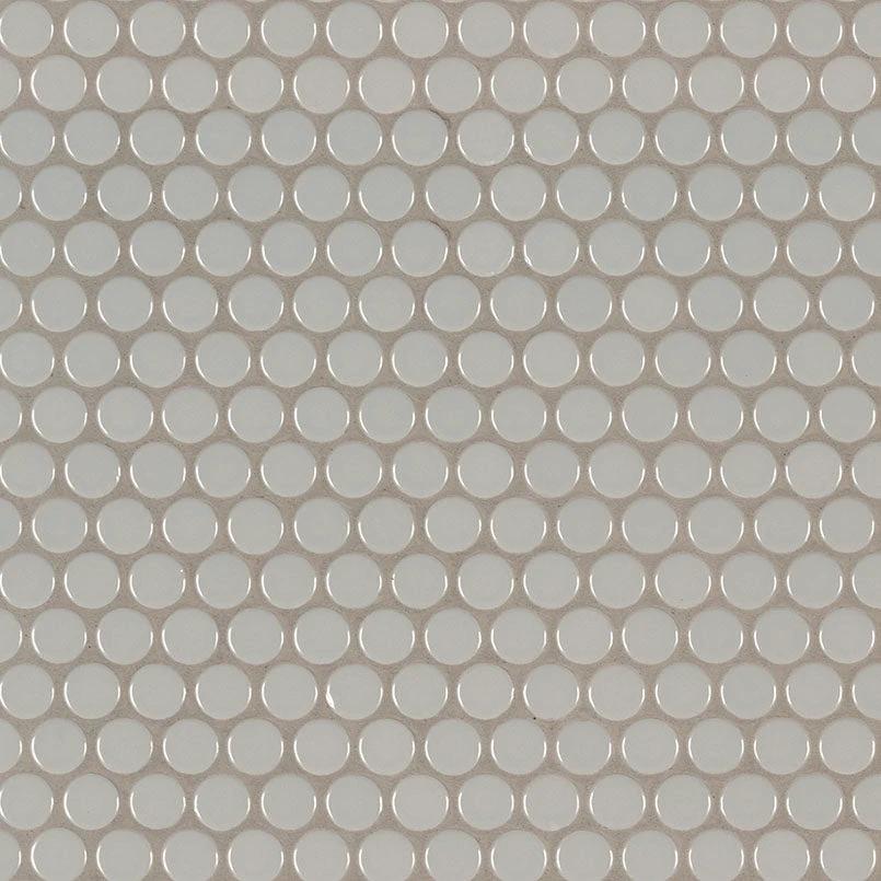 Gray glossy penny-round ceramic mosaic tile for walls & ceilings