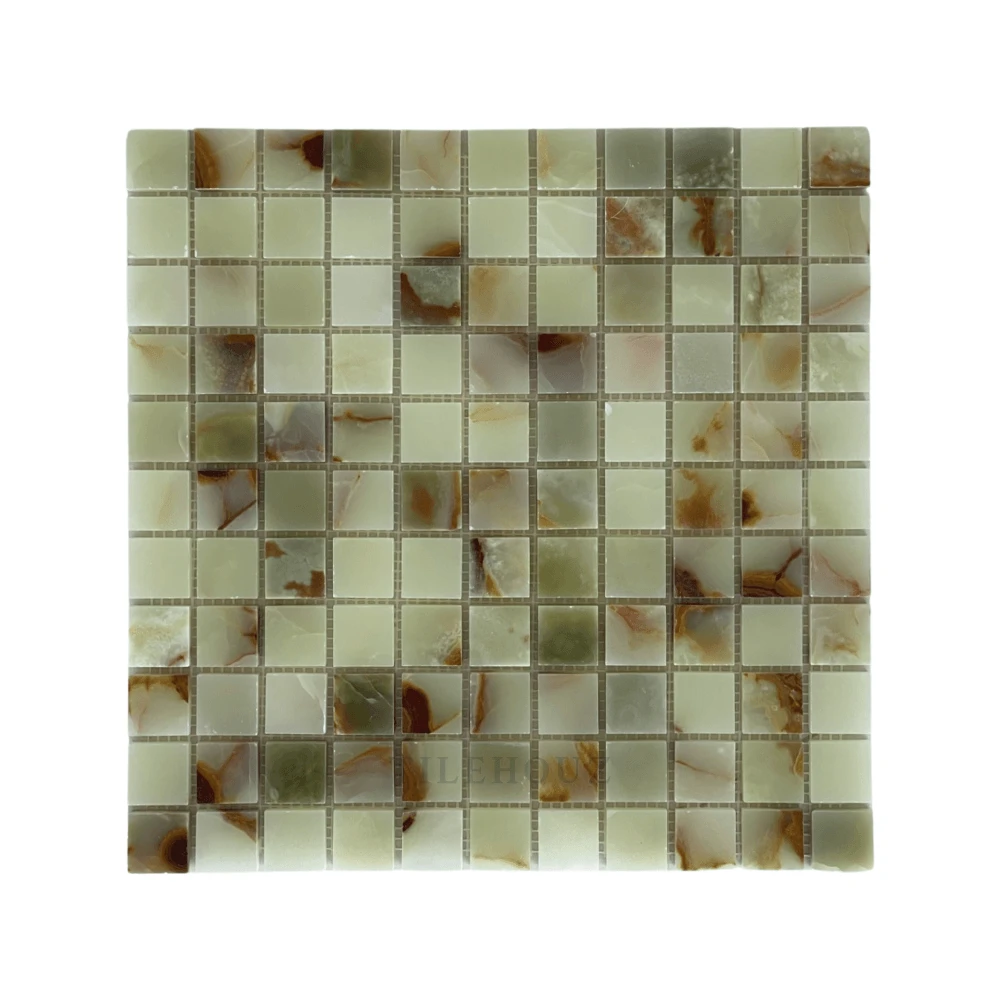 Green Onyx 1x1 square mosaic, polished wall & ceiling tile by Tilehouz