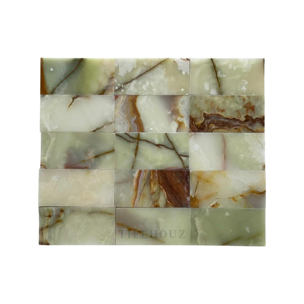 Tilehouz Green Onyx 3x6 Subway Tile, polished wall tile sheet