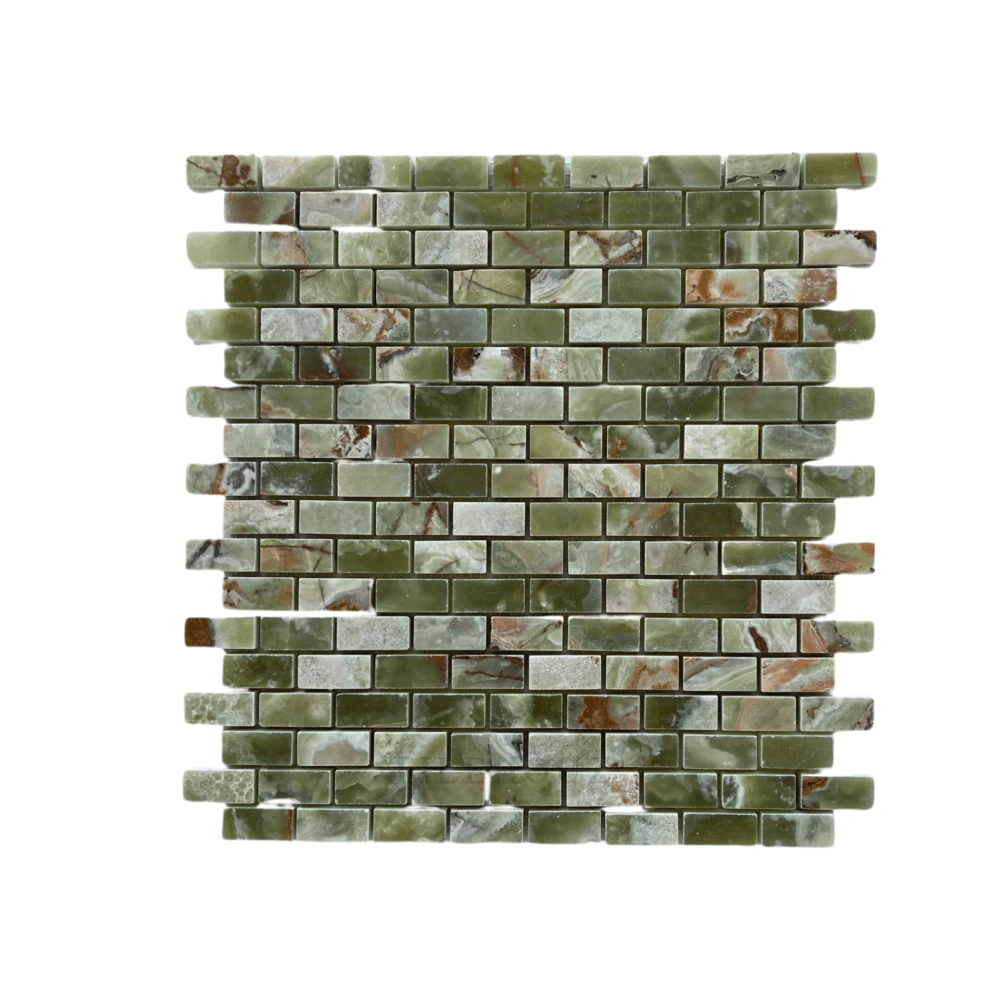 Tilehouz Green Onyx mini-brick mosaic sheet, 5/8 in x 1-1/4 in, polished wall and ceiling tile