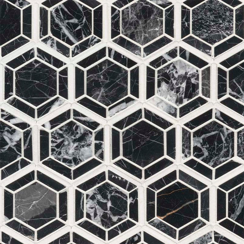 NERO MARQUINA HEXAGONO MOSAIC TILE