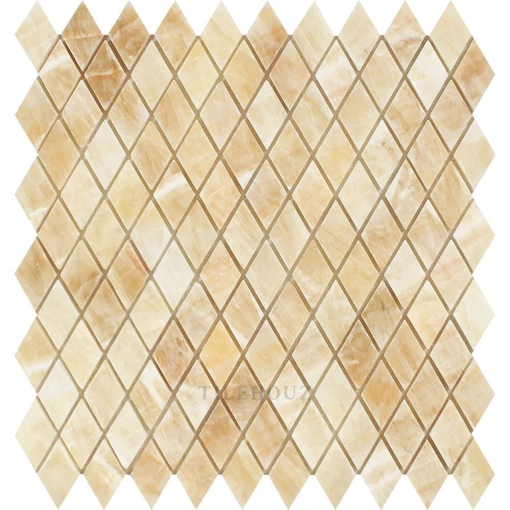 Honey Onyx 1in Diamond Mosaic Sheet Tile by Tilehouz, polished wall tile