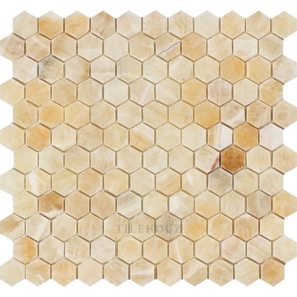 Honey Onyx 1-inch hexagon mosaic polished tile by Tilehouz for wall & ceiling tiles