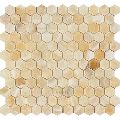 1 X Polished Honey Onyx Hexagon Mosaic Tile Tiles