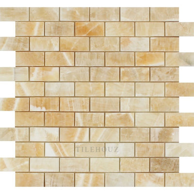 1 X 2 Polished Honey Onyx Brick Mosaic Tile Tiles