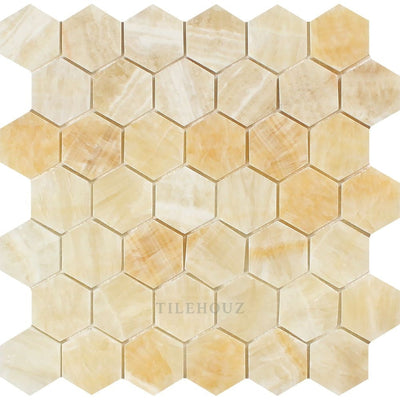 2 X Polished Honey Onyx Hexagon Mosaic Tile Tiles