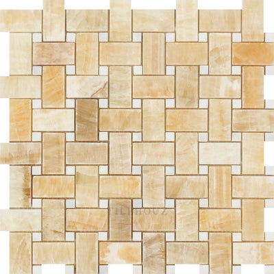 Honey Onyx Polished Basketweave Mosaic Tile W/ White Dots Tiles