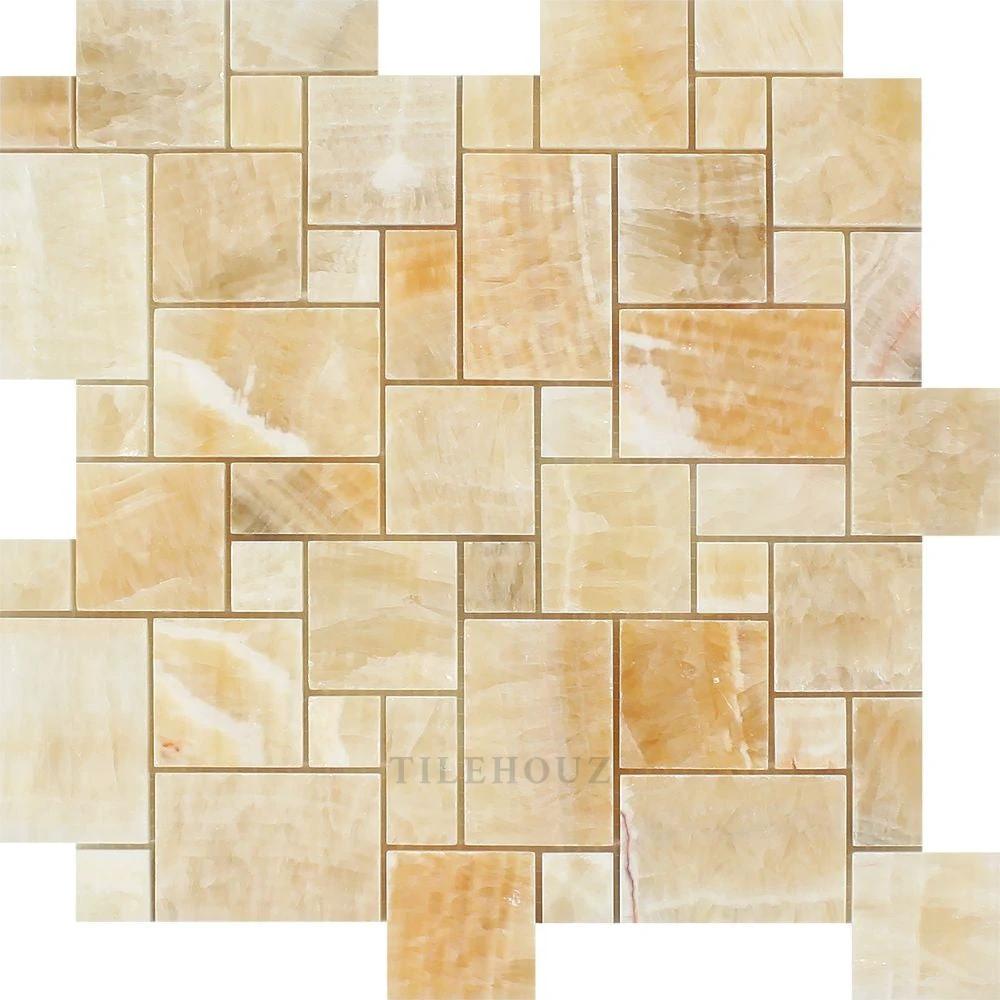Honey Onyx Polished Mini Versailles Pattern Mosaic Tile – Tilehouz