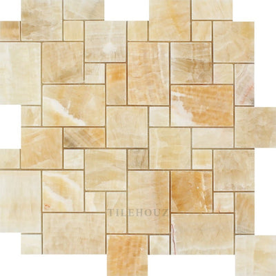 Honey Onyx Polished Mini Versailles Pattern Mosaic Tile Tiles