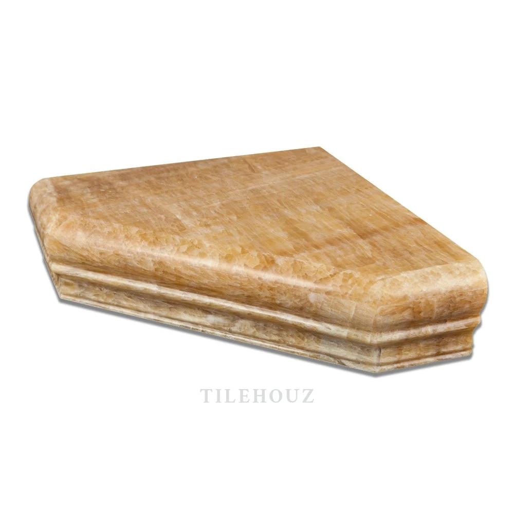 Honey Onyx shower corner shelf by Tilehouz, polished stone