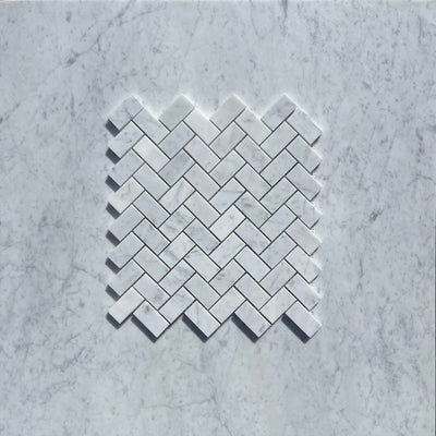 Carrara White Marble 1x2 Herringbone Mosaic Tile Polished&Honed