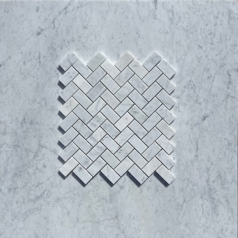Carrara White Marble 1x2 Herringbone Mosaic Tile Polished&Honed