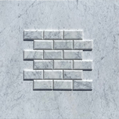 Carrara White Marble 2 x 4 Deep-Beveled Brick Mosaic Tile Polished&Honed