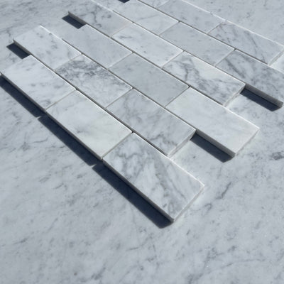 Carrara White Marble 2 x 4 Brick Mosaic Tile Polished&Honed