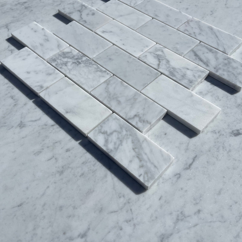 Carrara White Marble 2 x 4 Brick Mosaic Tile Polished&Honed