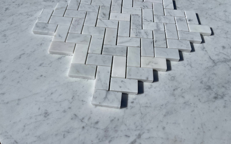 Carrara White Marble 1x2 Herringbone Mosaic Tile Polished&Honed