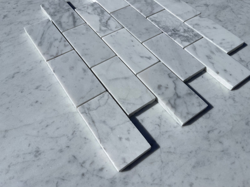Carrara White Marble 2 x 4 Brick Mosaic Tile Polished&Honed
