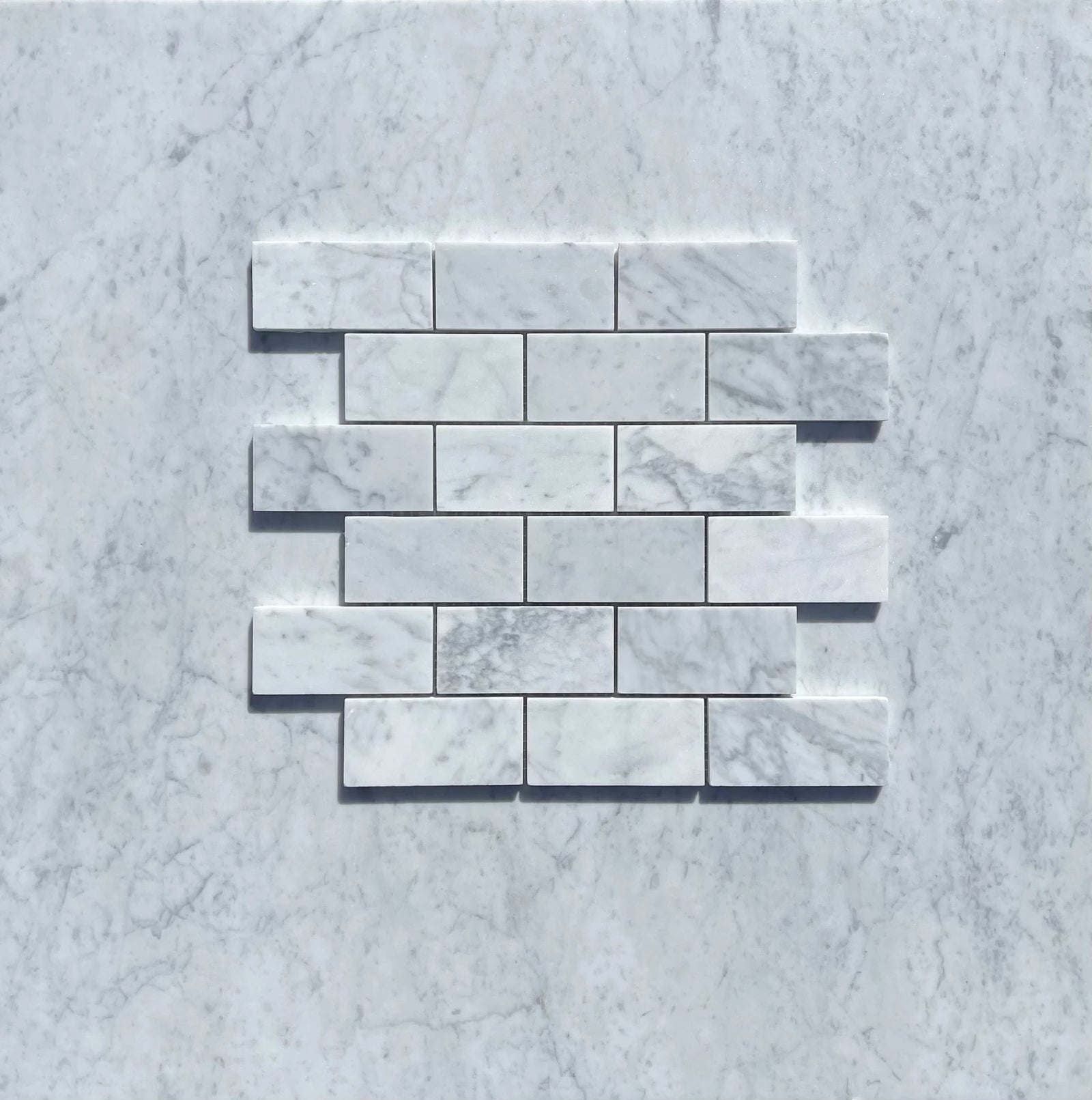 Carrara White Marble 2x4 Brick Mosaic Tile by Tilehouz, polished & honed for wall & ceiling tile installations