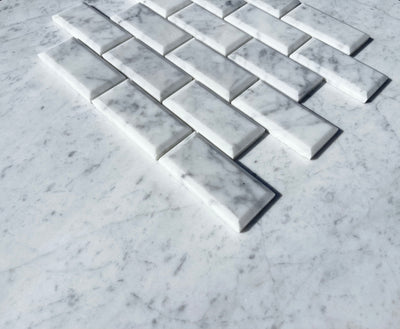 Carrara White Marble 2 x 4 Deep-Beveled Brick Mosaic Tile Polished&Honed